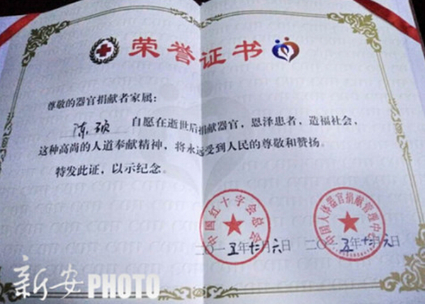 器官捐献证书.