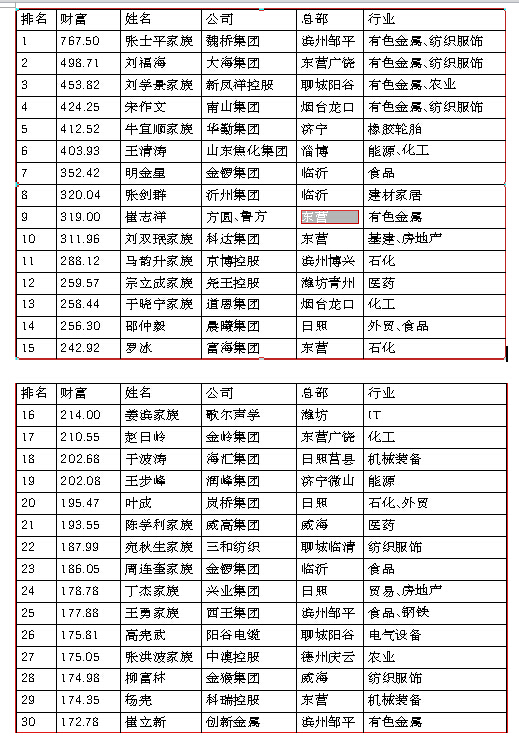 2015年山东富豪榜出炉 魏桥集团张士平成首富